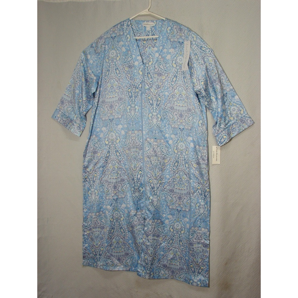 New Miss Elaine Blue Paisley Full Zip Maxi Length Nightgown House Dress Size L